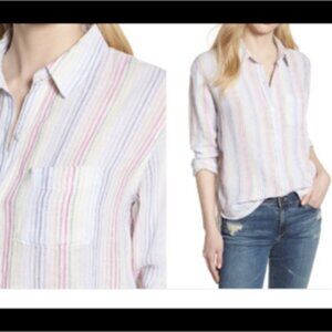 Rails The Charli Relaxed Fit Linen Blend Button Down Shirt Rainbow Stripe Small